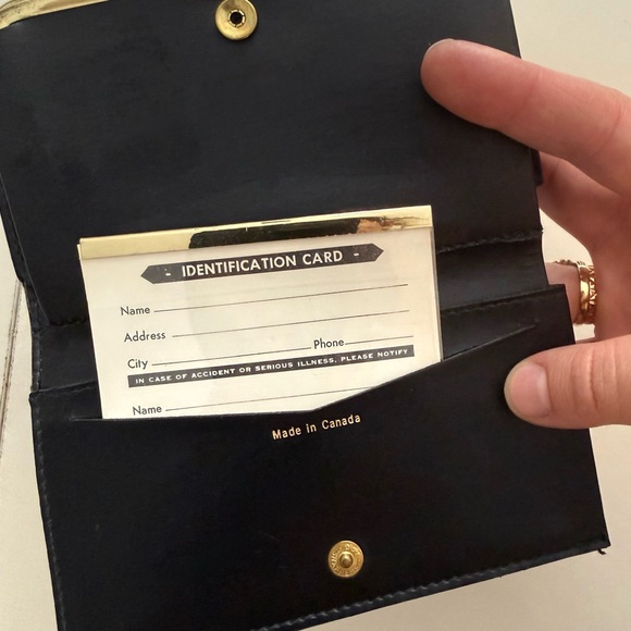 Vintage Black Leather Trifold Wallet Gold Kiss-Lock & Filigree Detail Luxury - Picture 3 of 7